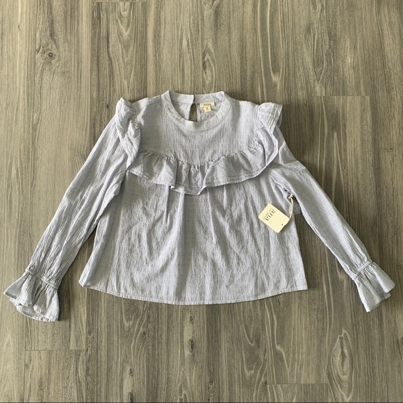 a.n.a Tops - ANA Striped Long Sleeve Ruffle Blouse